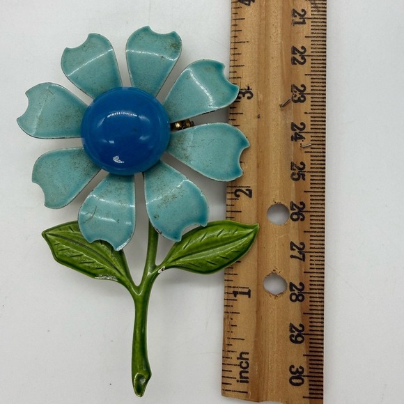 Vintage 1960s Blue Daisy Groovy Flower Brooch Retro Floral Jacket Pin Gift - Picture 4 of 5